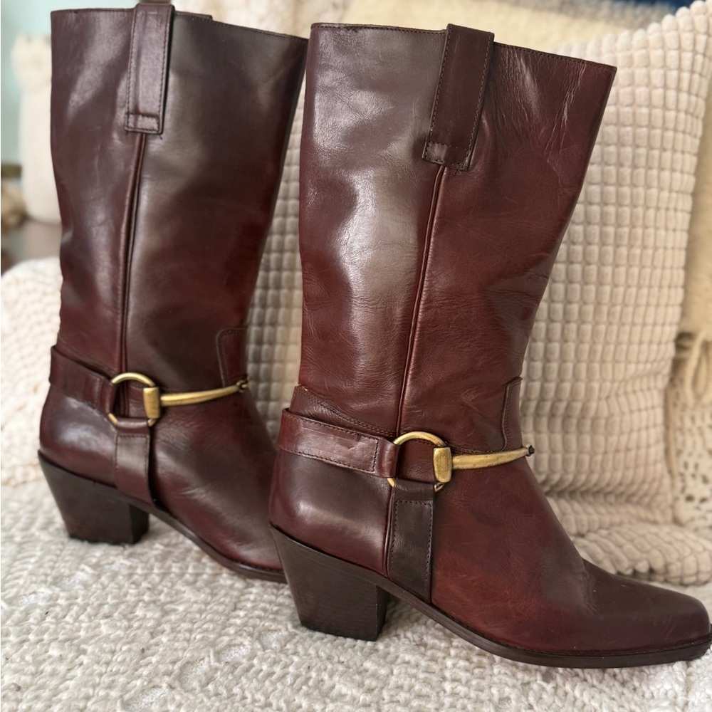 Vintage Leather Square Toed Riding Boots